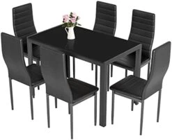 AOOU 5/7pieces Kitchen Table Set, Modern Dining Table Set W/Glass-Top Table And 4/6 Leather Upholstered Chairs For Dining Room, Kitchen, Dinette, Breakfast Nook (Black, Dinning Table With 6 Chairs) 24 AOOU 5/7pieces Kitchen Table Set, Modern Dining Table Set W/Glass-Top Table And 4/6 Leather Upholstered Chairs For Dining Room, Kitchen, Dinette, Breakfast Nook (Black, Dinning Table With 6 Chairs) -Home Table Chair Store 41o68VoSlDL. AC