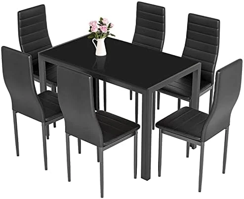 AOOU 5/7pieces Kitchen Table Set, Modern Dining Table Set W/Glass-Top Table And 4/6 Leather Upholstered Chairs For Dining Room, Kitchen, Dinette, Breakfast Nook (Black, Dinning Table With 6 Chairs) 13 AOOU 5/7pieces Kitchen Table Set, Modern Dining Table Set W/Glass-Top Table And 4/6 Leather Upholstered Chairs For Dining Room, Kitchen, Dinette, Breakfast Nook (Black, Dinning Table With 6 Chairs) - Image 11