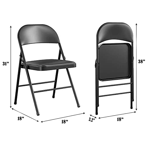 GIVIMO 4 Pack Folding Chairs With Padded Seats - Black Metal Folding Chair With Steel Frame For Events, Office, Wedding Party - 330 Lb Capacity (Black) 5 GIVIMO 4 Pack Folding Chairs With Padded Seats - Black Metal Folding Chair With Steel Frame For Events, Office, Wedding Party - 330 Lb Capacity (Black) - Image 3