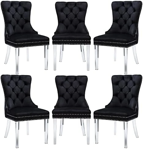 Civama Dining Chairs Set Of 6, Velvet Nikki Collection Dining Room Chair Upholstered Modern Luxury Tufted With Nailhead Trim Back Pull Ring Solid Wooden Legs, Beige 15 Civama Dining Chairs Set Of 6, Velvet Nikki Collection Dining Room Chair Upholstered Modern Luxury Tufted With Nailhead Trim Back Pull Ring Solid Wooden Legs, Beige - Image 13