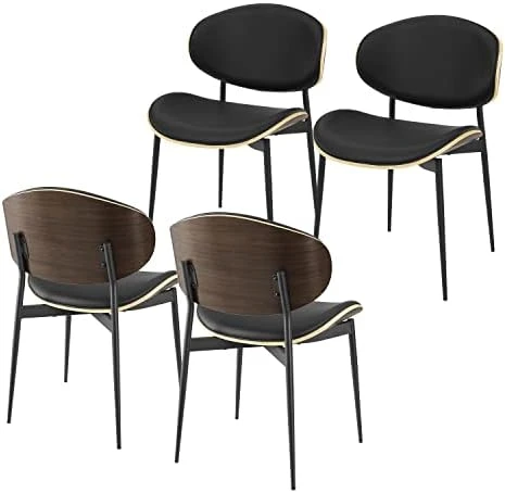Art Leon Dining Chairs Set Of 4, Walnut Bentwood, Mid Century Modern Chair, Black Faux Leather Kitchen Dining Room Chairs With Metal Legs, Accent Chairs For Bedroom 14 Art Leon Dining Chairs Set Of 4, Walnut Bentwood, Mid Century Modern Chair, Black Faux Leather Kitchen Dining Room Chairs With Metal Legs, Accent Chairs For Bedroom - Image 12