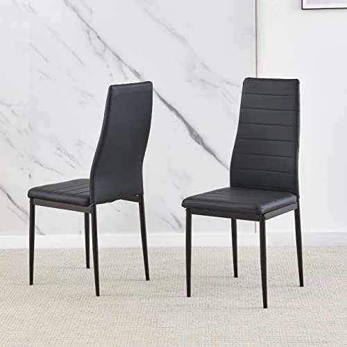 Ansley&HosHo Small Kitchen Table And Chairs Set For 2, 3-Piece Modern Glass Dining Room Table Set, Black Square Kitchen Table And 2 Black Leather Chairs For Home, Living Room, Dinette, Restaurant 5 Ansley&HosHo Small Kitchen Table And Chairs Set For 2, 3-Piece Modern Glass Dining Room Table Set, Black Square Kitchen Table And 2 Black Leather Chairs For Home, Living Room, Dinette, Restaurant - Image 3
