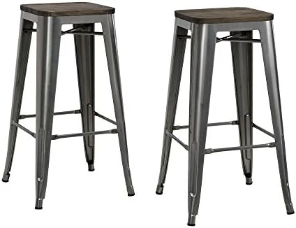 DHP Fusion Metal Wood Seat, Silver, Set Of 2, Dining Chair 10 DHP Fusion Metal Wood Seat, Silver, Set Of 2, Dining Chair - Image 8