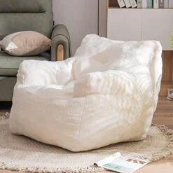Soft Tufted Bean Bag Chairs For Adults, Medium Teddy Fabric Bean Bags With Arms, Ivory -Home Table Chair Store 41pJkViqB4L. AC