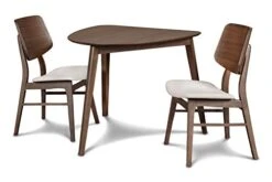 New Classic Furniture 40-1651-D2C Mid-Century Modern Oscar Corner Table 3-Piece Dining Set, Walnut