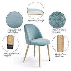 Yaheetech Dining Chairs Velvet Chairs Living Room Chairs Modern Style Upholstered Chairs With Backrest Wooden Style Metal Legs For Leisure, Restaurant, Cafe, Makeup, Set Of 2, Aqua -Home Table Chair Store 41psetsh8LL