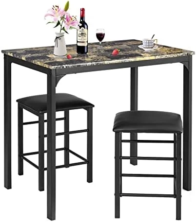 COSTWAY 3 Pieces Dining Table Set, 2 Person Kitchen Breakfast Table And Chair Set Pub Table And Chairs Set, Counter Height Dining Table Set With 2 Bar Stools (Black&Beige) 8 COSTWAY 3 Pieces Dining Table Set, 2 Person Kitchen Breakfast Table And Chair Set Pub Table And Chairs Set, Counter Height Dining Table Set With 2 Bar Stools (Black&Beige) - Image 6