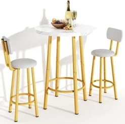 Recaceik Dining Table Set, 39.4” Rectangle Pub Dining Set Kitchen Table Set Bar Table With Stools, 3-Piece Breakfast Table Set With Metal Frame For Kitchen Dining Room W/ 2 Chairs - White -Home Table Chair Store 41qAmqbnKYL. AC