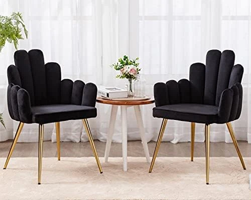CIMOTA Black Dining Chairs Set Of 2 Velvet Upholstered Comfy Living Room Chairs Modern Finger Shape Back Vanity Chair With Arms For Makeup Room/Bedroom, 2PCS 8 CIMOTA Black Dining Chairs Set Of 2 Velvet Upholstered Comfy Living Room Chairs Modern Finger Shape Back Vanity Chair With Arms For Makeup Room/Bedroom, 2PCS - Image 6