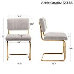 ONEVOG Mid Century Modern Dining Chairs, Boucle Dining Chair With Gold Metal Base, Upholstered Dining Chair, Armless Accent Chair Set Of 2 For Kitchen, Dining Room, Living Room, Khaki -Home Table Chair Store 41rTiHYpx2L