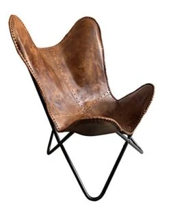 Shy Shy Brown Vintage Leather Arm Folding Chair/Genuine Antique Leather Butterfly Chair Home Décor/Handmade Chair (with Fold-able Stand) - Camping-Hiking-Chairs