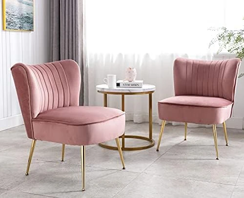 Shunzhi Velvet Accent Chairs Set Of 2 Modern Upholstered Slipper Chairs With Golden Legs Comfy Armless Wingback Side Chairs Corner Chair For Bedroom/Dining Room/Living Room/Office, Grey 11 Shunzhi Velvet Accent Chairs Set Of 2 Modern Upholstered Slipper Chairs With Golden Legs Comfy Armless Wingback Side Chairs Corner Chair For Bedroom/Dining Room/Living Room/Office, Grey - Image 9