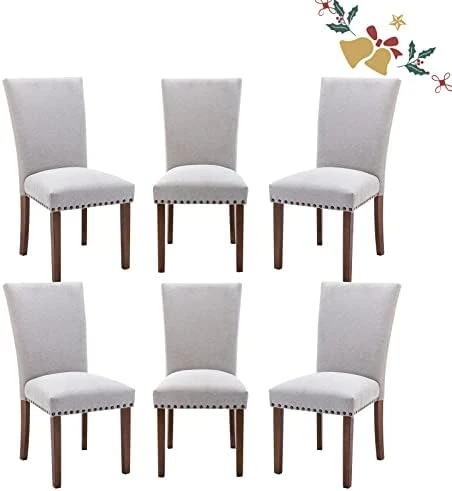 PU Leather Dining Chairs Set Of 6, Upholstered Parsons Dining Room Kitchen Side Chair With Nailhead Trim And Wood Legs - Dark Brown 9 PU Leather Dining Chairs Set Of 6, Upholstered Parsons Dining Room Kitchen Side Chair With Nailhead Trim And Wood Legs - Dark Brown - Image 7