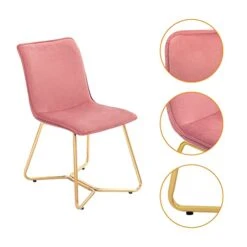 CangLong 18Inch Upholstered Dining Chair With Polished Gold Metal Frame, Set Of 2, Pink 2 -Home Table Chair Store 41tDJTE6aoL