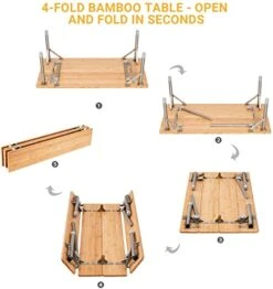 ATEPA Bamboo Camping Table Environmental Folding Table With Adjustable Height Aluminum Legs Heavy Duty 110lbs 4-Fold Portable Foldable Camp Tables For Travel, Picnic, Outdoor And Indoor -Home Table Chair Store 41tQF3InRDL
