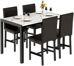 Tantohom Dining Table Set For 4, Compact Kitchen Table And Chairs For 4, 5 Pieces Faux Marble Dining Room Table Set With 4 Velvet Upholstery Chairs For Small Space, Living Room, Breakfast Nook, Gray 28 Tantohom Dining Table Set For 4, Compact Kitchen Table And Chairs For 4, 5 Pieces Faux Marble Dining Room Table Set With 4 Velvet Upholstery Chairs For Small Space, Living Room, Breakfast Nook, Gray -Home Table Chair Store 41u58uQTVDL. AC