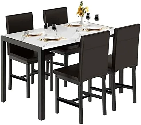 Tantohom Dining Table Set For 4, Compact Kitchen Table And Chairs For 4, 5 Pieces Faux Marble Dining Room Table Set With 4 Velvet Upholstery Chairs For Small Space, Living Room, Breakfast Nook, Gray 14 Tantohom Dining Table Set For 4, Compact Kitchen Table And Chairs For 4, 5 Pieces Faux Marble Dining Room Table Set With 4 Velvet Upholstery Chairs For Small Space, Living Room, Breakfast Nook, Gray - Image 12