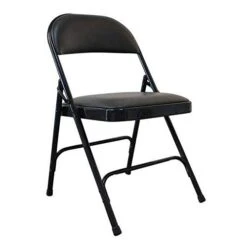 Padded Folding Chair, Vinyl, Black, 300 Lb.