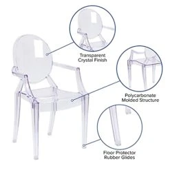 EMMA + OLIVER Oval Back Ghost Chair With Arms In Transparent Crystal 11 EMMA + OLIVER Oval Back Ghost Chair With Arms In Transparent Crystal -Home Table Chair Store 41uDU4jdjSS