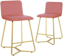 CangLong 18Inch Upholstered Dining Chair With Polished Gold Metal Frame, Set Of 2, Pink 2 -Home Table Chair Store 41uTHIiYygL. AC