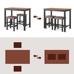 COSTWAY 3 Pieces Dining Table And Chair Set, Counter Height Wood Breakfast Table Set With 2 Upholstered Stools, Industrial Wood Kitchen Table Set For Bar Bistro,Living Room, Restaurant -Home Table Chair Store 41umalSAsaL