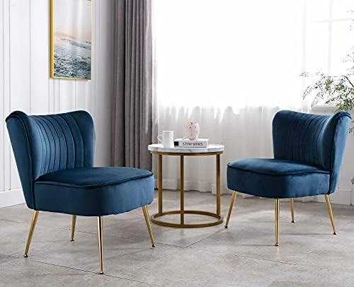 Shunzhi Velvet Accent Chairs Set Of 2 Modern Upholstered Slipper Chairs With Golden Legs Comfy Armless Wingback Side Chairs Corner Chair For Bedroom/Dining Room/Living Room/Office, Grey 10 Shunzhi Velvet Accent Chairs Set Of 2 Modern Upholstered Slipper Chairs With Golden Legs Comfy Armless Wingback Side Chairs Corner Chair For Bedroom/Dining Room/Living Room/Office, Grey - Image 8