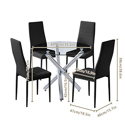 4HOMART YVONNE&F.L.A.M. Dining Table With Chairs, Round Glass Table Set Modern Tempered Glass Top Table With 4 Black PU Leather Chairs Dining Room Furniture(Round Table+4 Black Chairs) 6 4HOMART YVONNE&F.L.A.M. Dining Table With Chairs, Round Glass Table Set Modern Tempered Glass Top Table With 4 Black PU Leather Chairs Dining Room Furniture(Round Table+4 Black Chairs) - Image 4