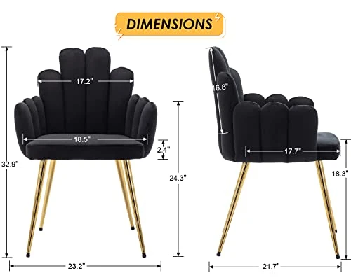 CIMOTA Black Dining Chairs Set Of 2 Velvet Upholstered Comfy Living Room Chairs Modern Finger Shape Back Vanity Chair With Arms For Makeup Room/Bedroom, 2PCS 3 CIMOTA Black Dining Chairs Set Of 2 Velvet Upholstered Comfy Living Room Chairs Modern Finger Shape Back Vanity Chair With Arms For Makeup Room/Bedroom, 2PCS