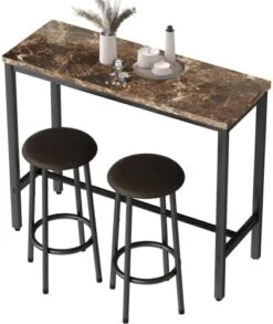 AWQM Bar Table Set With Storage Shelves, 47" White Modern Faux Marble Breakfast Table With 2 Stools, 3-Piece Dining Set For 2, Space Saving Table For Kitchen/Dinning Room/Living Room/Bedroom/Office 21 AWQM Bar Table Set With Storage Shelves, 47" White Modern Faux Marble Breakfast Table With 2 Stools, 3-Piece Dining Set For 2, Space Saving Table For Kitchen/Dinning Room/Living Room/Bedroom/Office -Home Table Chair Store 41vRtJ6BL. AC