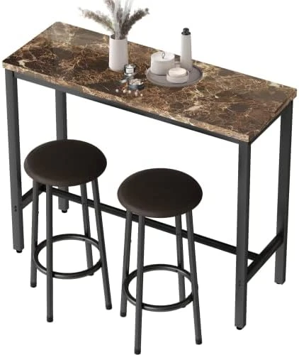 AWQM Bar Table Set With Storage Shelves, 47" White Modern Faux Marble Breakfast Table With 2 Stools, 3-Piece Dining Set For 2, Space Saving Table For Kitchen/Dinning Room/Living Room/Bedroom/Office 10 AWQM Bar Table Set With Storage Shelves, 47" White Modern Faux Marble Breakfast Table With 2 Stools, 3-Piece Dining Set For 2, Space Saving Table For Kitchen/Dinning Room/Living Room/Bedroom/Office - Image 8