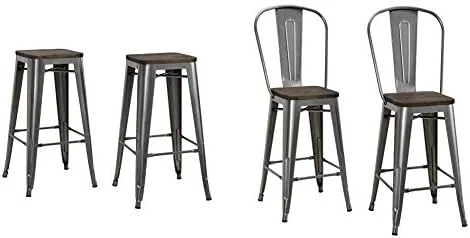 DHP Fusion Metal Wood Seat, Silver, Set Of 2, Dining Chair 9 DHP Fusion Metal Wood Seat, Silver, Set Of 2, Dining Chair - Image 7