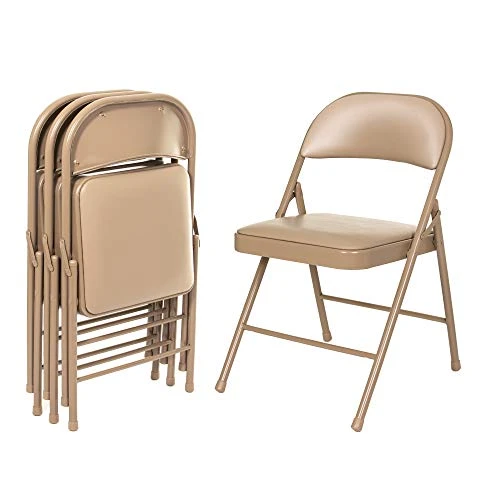 OEF Furnishings (4 Pack) Vinyl Padded Steel Folding Chairs, Beige 4 OEF Furnishings (4 Pack) Vinyl Padded Steel Folding Chairs, Beige - Image 2