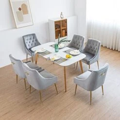 LONXIU Modern Dining Chair Set Of 2, Mid-Century Dining Room Chair, Upholstered Comfortable Dining Chair, Velvet Dining Chair With Back Pull Rod And Metal Legs For Kitchen, Dining, Living Room (Grey) -Home Table Chair Store 41w3vFuwQvL