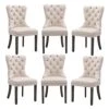 Civama Dining Chairs Set Of 6, Velvet Nikki Collection Dining Room Chair Upholstered Modern Luxury Tufted With Nailhead Trim Back Pull Ring Solid Wooden Legs, Beige