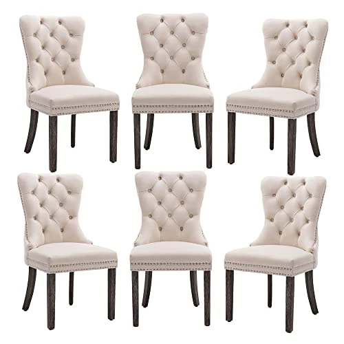 Civama Dining Chairs Set Of 6, Velvet Nikki Collection Dining Room Chair Upholstered Modern Luxury Tufted With Nailhead Trim Back Pull Ring Solid Wooden Legs, Beige 3 Civama Dining Chairs Set Of 6, Velvet Nikki Collection Dining Room Chair Upholstered Modern Luxury Tufted With Nailhead Trim Back Pull Ring Solid Wooden Legs, Beige