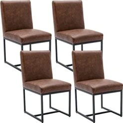 Mid Century Modern Dining Chairs Set Of 2, PU Leather Upholstered Dining Chairs With Black Metal Frame, Kitchen & Dining Room Chairs Armless Side Chairs, Brown -Home Table Chair Store 41wknP f7mL. AC