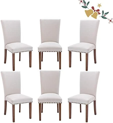 PU Leather Dining Chairs Set Of 6, Upholstered Parsons Dining Room Kitchen Side Chair With Nailhead Trim And Wood Legs - Dark Brown 11 PU Leather Dining Chairs Set Of 6, Upholstered Parsons Dining Room Kitchen Side Chair With Nailhead Trim And Wood Legs - Dark Brown - Image 9
