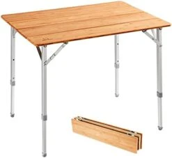 ATEPA Bamboo Camping Table Environmental Folding Table With Adjustable Height Aluminum Legs Heavy Duty 110lbs 4-Fold Portable Foldable Camp Tables For Travel, Picnic, Outdoor And Indoor -Home Table Chair Store 41x1FYOd6L. AC