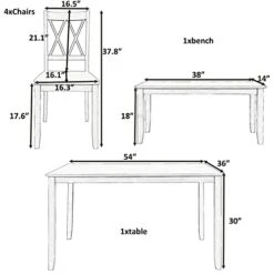 Harper & Bright Designs 6-Piece Dining Set With Bench, Farmhouse Rustic Kitchen Table Set With Wood Table, Bench And 4 Cross Back Dining Chairs, White+Cherry -Home Table Chair Store 41xPNgWvaQL