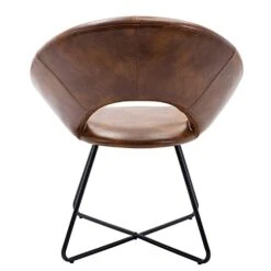 Duhome Modern PU Leather Accent Chairs Dining Chairs Arm Chair For Living Room Furniture Mid-Century Leisure Lounge Chairs With Black Metal Legs Industrial 1 PCS Yellowish-Brown -Home Table Chair Store 41xSppb4YoL