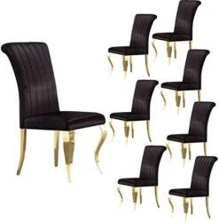 AZhome Dining Chairs Set Of 4, Beige Velvet Upholstered Dining Room Chairs With Silver Mirrored Stainless Steel Cabriole Legs -Home Table Chair Store 41xXKKhv2EL. AC