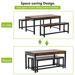 Tribesigns Dining Table Set For 4 To 6, 63 Inch Kitchen Breakfast Table With 2 Benches & Sided Drawer, 3-Piece Modern Industrial Bar Table Furniture Set For Dining Room, Home, Rustic Brown & Black 12 Tribesigns Dining Table Set For 4 To 6, 63 Inch Kitchen Breakfast Table With 2 Benches & Sided Drawer, 3-Piece Modern Industrial Bar Table Furniture Set For Dining Room, Home, Rustic Brown & Black -Home Table Chair Store 41xnfHyij5L