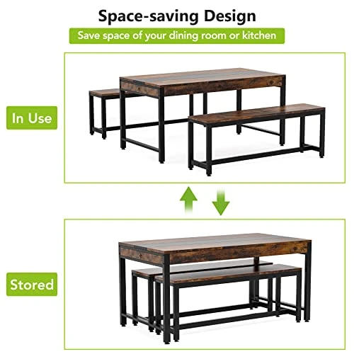 Tribesigns Dining Table Set For 4 To 6, 63 Inch Kitchen Breakfast Table With 2 Benches & Sided Drawer, 3-Piece Modern Industrial Bar Table Furniture Set For Dining Room, Home, Rustic Brown & Black 6 Tribesigns Dining Table Set For 4 To 6, 63 Inch Kitchen Breakfast Table With 2 Benches & Sided Drawer, 3-Piece Modern Industrial Bar Table Furniture Set For Dining Room, Home, Rustic Brown & Black - Image 4