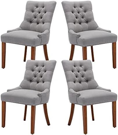 UDAX Upholstered Dining Chairs With Arms, Set Of 6, Dining Room Chairs With Solid Wood Legs And Tufted Backrest(Linen+Beige) 11 UDAX Upholstered Dining Chairs With Arms, Set Of 6, Dining Room Chairs With Solid Wood Legs And Tufted Backrest(Linen+Beige) - Image 9