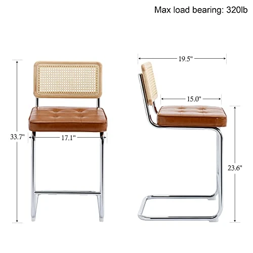 ONEVOG Island Rattan Chairs, Faux Leathe Seating Kitchen Counter Height (24 Inch) Bastool With Sturdy Frame Chrome Legs, Dining Room Home Kitchen Stools Set Of 2 (Brown) 5 ONEVOG Island Rattan Chairs, Faux Leathe Seating Kitchen Counter Height (24 Inch) Bastool With Sturdy Frame Chrome Legs, Dining Room Home Kitchen Stools Set Of 2 (Brown) - Image 3