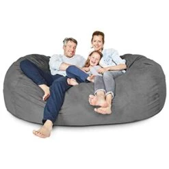 Lumaland Luxurious Giant 7ft Bean Bag Chair With Microsuede Cover - Ultra Soft, Foam Filling, Washable Jumbo Bean Bag Sofa For Kids, Teenagers, Adults - Sack Chair For Dorm, Family Room - Dark Grey