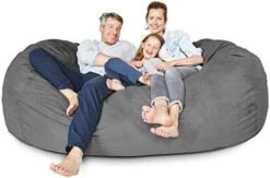 Lumaland Luxurious Giant 7ft Bean Bag Chair With Microsuede Cover - Ultra Soft, Foam Filling, Washable Jumbo Bean Bag Sofa For Kids, Teenagers, Adults - Sack Chair For Dorm, Family Room - Dark Grey -Home Table Chair Store 41yIBblP2tL. AC