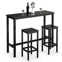COSTWAY 3-Piece Bar Table Set, 39.5” Bar Table With 2PC 28” Bar Stools, Pub Height Dinning Table Set With Counter Height Backless Stools, Breakfast Table Set For Apartment/Bistro/Pub (Black)