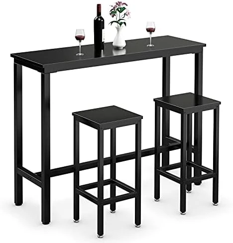 COSTWAY 3-Piece Bar Table Set, 39.5” Bar Table With 2PC 28” Bar Stools, Pub Height Dinning Table Set With Counter Height Backless Stools, Breakfast Table Set For Apartment/Bistro/Pub (Black) 9 COSTWAY 3-Piece Bar Table Set, 39.5” Bar Table With 2PC 28” Bar Stools, Pub Height Dinning Table Set With Counter Height Backless Stools, Breakfast Table Set For Apartment/Bistro/Pub (Black) - Image 7
