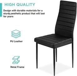 VERYKE Kitchen Dining Table Set For 4,Modern Tempered Glass Rectangular Dining Table & 4 Faux Leather Chairs Furniture Set For Kitchen Breakfast, Dining Room (Black) -Home Table Chair Store 41zfLTYL1EL